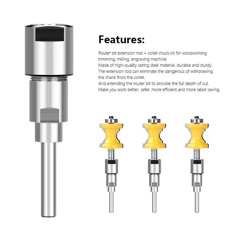 Ddyspan Router Bit Extension Rod 6/6.35/8/12/12.7mm Shank Wood Milling Cutter Tool Holder Collet Engraving Machine Extension,6.35mm to 6.35mm