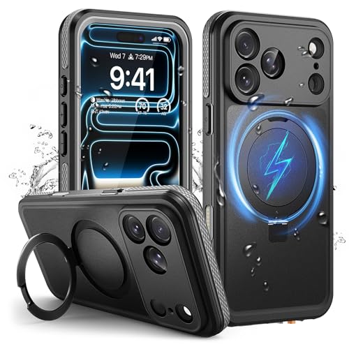 Wusbulk Cover per iPhone 17 Pro Max Impermeabile con Supporto Magnetico, 360° Completa Protezione, IP68 Waterproof Case con Magsafe, Subacquea Antipolvere Antiurto Custodia per iPhone 17 Pro Max, Nero