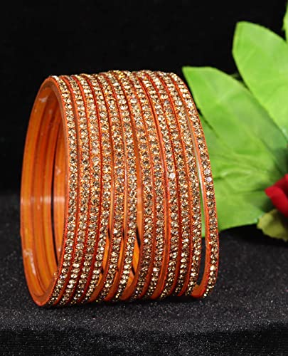 Image of NMII Glass with Zircon Gemstone and Beads Studdded Glossy Finished Traditional Bangle Set For Women and Girls