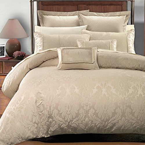 Deluxe & Rich Contemporary Jacquard Design in Warm Stylish Tones Sara Comforter Set, Elegant and Contemporary Bedding, 8 Piece Full / Queen Size Comforter Set, Multi-Tone of Beige