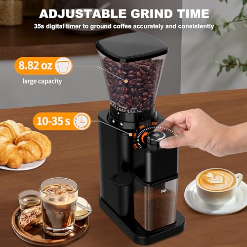 Image of Electric Conical Burr Coffee Grinder with 48 Grind Settings, 35s Timer, Detachable 48-51mm Portafilter Holder, Anti-Static, Low Noise for Home Espresso, Drip, French Press (Black)