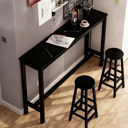Mesa de bar industrial de altura de mostrador, mesa de pub alta para cocina, sala de estar, bistró, balcón, elegante diseño negro (180 x 40 x 100 cm)