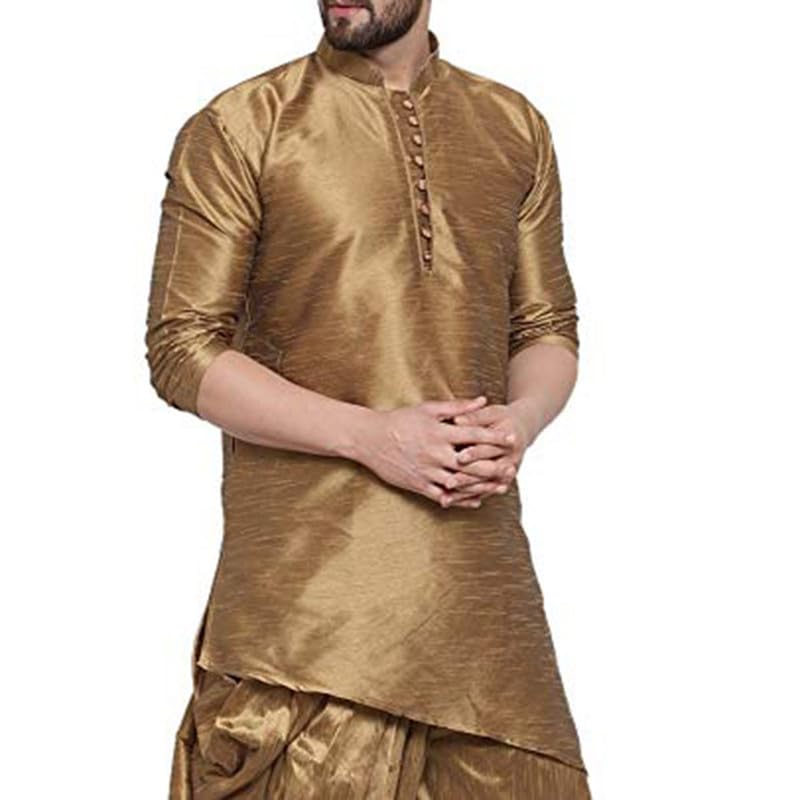 Men's Tunic Dupion Silk Kurta Indian Traditional Short Kurta Full Sleeve Mandarin Collar For Wedding Wear3
