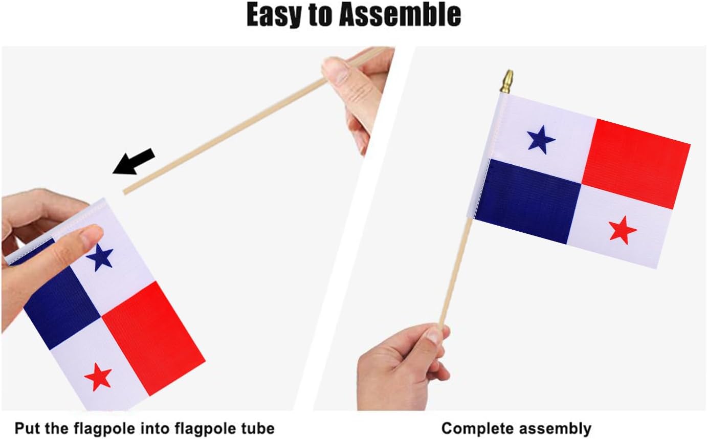 12Pcs Small Panama Flags on Wooden Stick Mini Panamanian Flag Hand Held Flag Decorations,5x8 Inch image 3