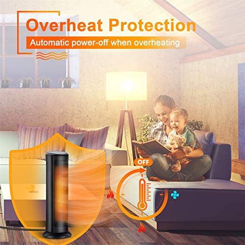 Space Heater for Indoor - 1500W Electric Ceramic Tower Heater w/. Remote Control, 8H Timer, Adjustable Thermostat, Tip-Over & Overheat Protection, Oscillating Quiet Heater for Office Home Indoor