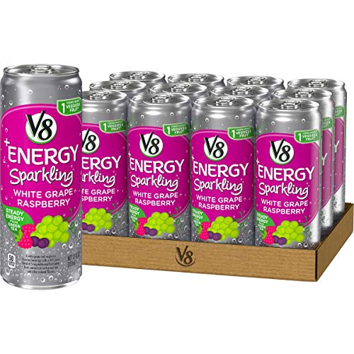 V8 +Energy Sparkling Healthy Energy Drink, Natural Energy from Tea, White Grape Raspberry