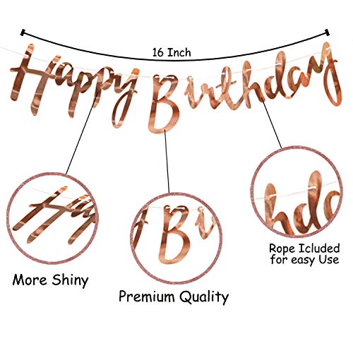 Image of Party Propz Rubber Rose Gold Birthday Decoration Kit-30Pcs Happy Birthday Banner With Happy Bday Ballons Banner LED Light And Tassel For Baby Girls, Boys, Women, Wife Theme Celebration Items