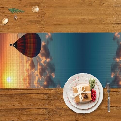 Chemin de table montgolfière en lin pour décoration de Noël et Halloween