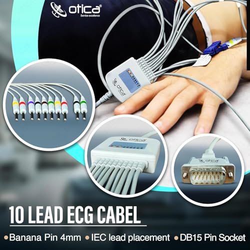 Image of OTICA ECG Cable 10 Lead 4mm Banana Type Pin Compatible with All Brands ECG Machine (Screw Type, Only ECG Cable)