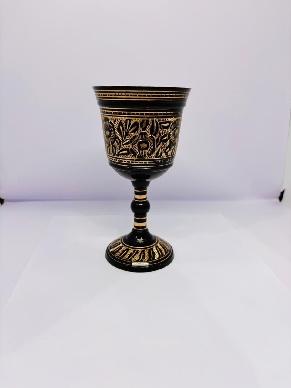 Handcrafted Brass Black Wine Goblet, Vintage Engraved Chalice, Medieval Drinking Cup, 6 Inch with Red Gift Box