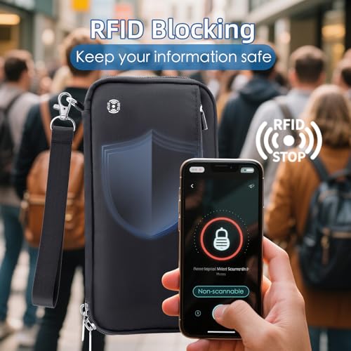 WALNEW Passport Holder Travel Family for 10, RFID-Blocking Wallet and Document Organizer Passports with Zipper, for Cards, Boarding Passes, Money, Tickets, Travel Essentials, Black2