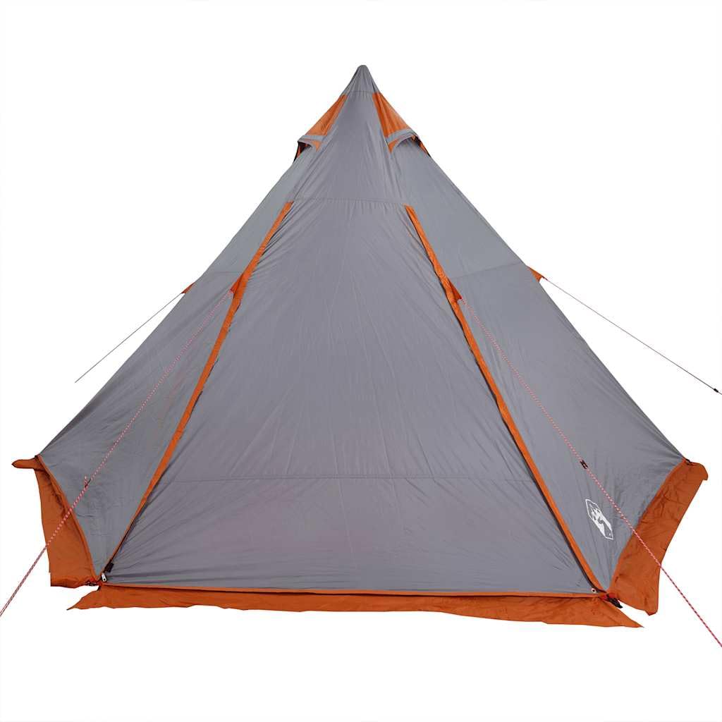 Tenda da Campeggio per 6 Persone, Tipi Impermeabile in Poliestere 185T, Doppio Ingresso con Cerniera, Tenda Familiare per Spiaggia e CarpFishing, Grigio e Arancione, 408 x 350 x 240 cm