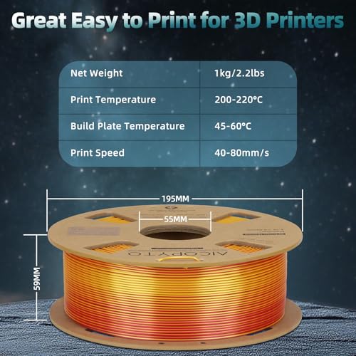 Image of Dual Color Silk PLA 3D Printer Filament 1.75mm, Dual Color 2-in-1 Red-Gold Silk Filament 1KG Spool (2.2lbs) Dimensional Accuracy Probability + /- 0.02mm Fits for Most FDM 3D Printers, Red-Gold