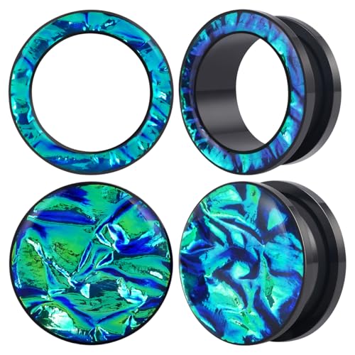 4PCS Stainless Steel Resin Gauges PU Colorful Chameleon Series Ear Plugs and Tunnels 3 Colors Ear Gauge Tunnels Light Color Screw Fit Expander Stretcher For Women Men Body Piercing Jewelry