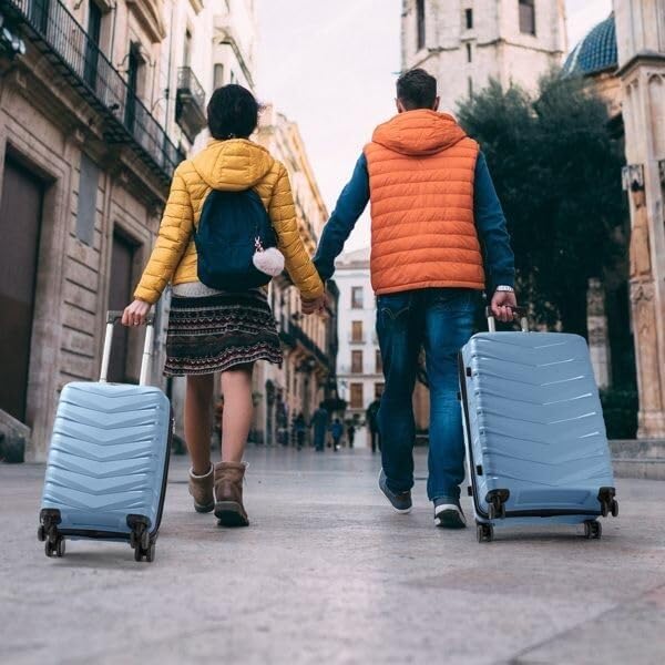 V-Shaped Stripes 4-Piece Luggage Set - Sky Blue PP Trolley Cases for Effortless Travel4