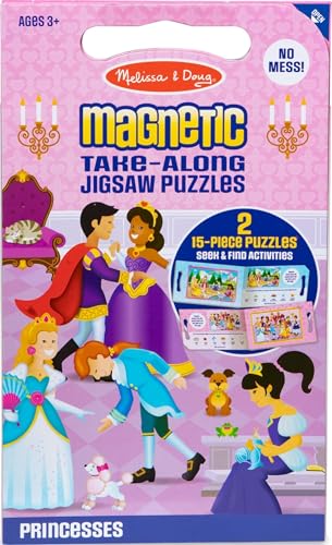 Image of Melissa & Doug Take-Along Magnetic Jigsaw Puzzle Set - Princesses (2 x 15 Piece) Travel Activity Toy for Preschoolers and Kids Ages 3+