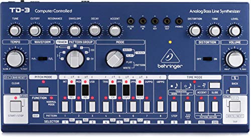 Behringer TD-3-BU Analog Bass Line Synthesizer with VCO, VCF, 16-Step Sequencer, Distortion Effects and 16-Voice Poly Chain