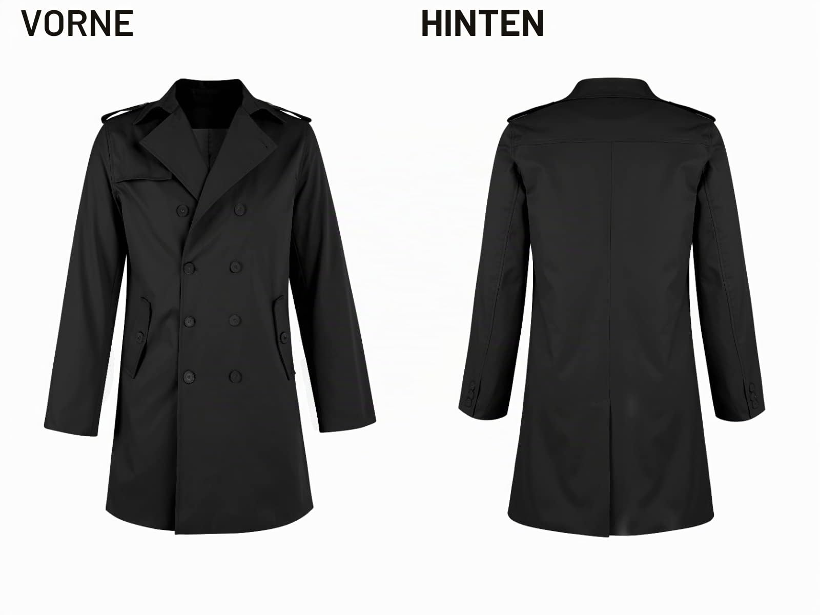 PASLTER Herren-Trenchcoat, gekerbtes Revers, zweireihig, lang, Windbreaker, Übermantel, Erbsenmantel