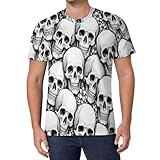 Camiseta Casual Hombre Manga Corta Cuello Redondo, Camiseta 3D Estampada Dibujo Lineal Simple Patrón De Calavera, Camisetas Verano Moda Streetwear S-6Xl