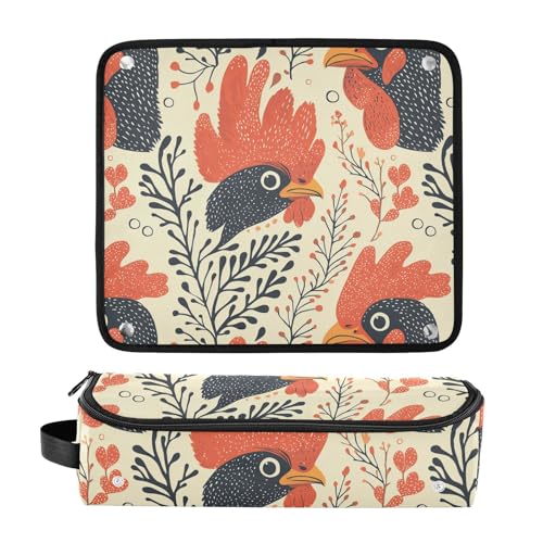 Bolsa de viaje portátil resistente al calor para planchas y rizadores de cabello con diseño de cabezas de gallo miniatura 3