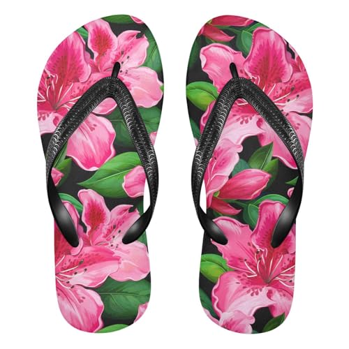 Sinestour Azalea Flowers Pink Flip Flops for Beach Thong Sandals Anti-slip Lightweight Flat Slippers for House Indoor Outdoor