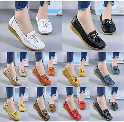 Ujicde Womens Leather Wedge Casual Loafer, Summer Comfortable Platform Breathable Shoes, Outdoor Round Toe Non-Slip Walking Flat Shoes (Color : Black#1, Size : 38)2
