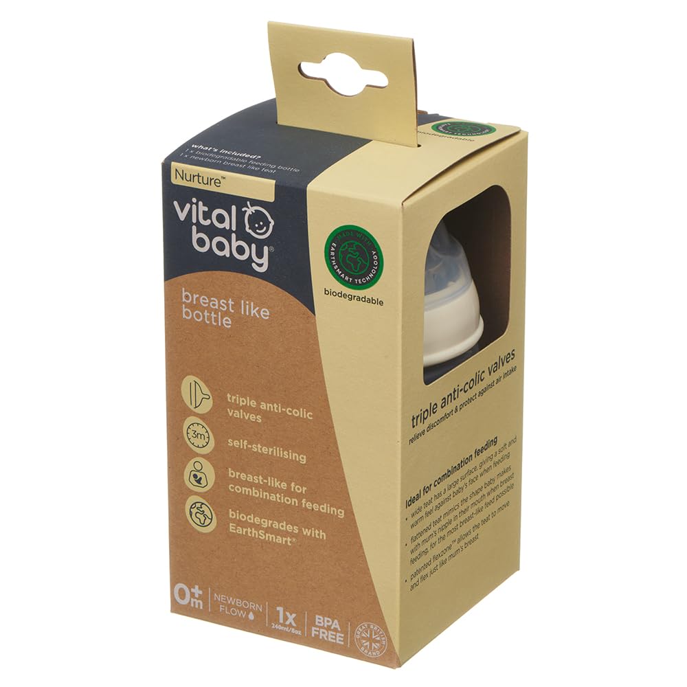 Vital Baby Nurture Breast-Like 0m+ Baby Feeding Bottles, 240ml 1pk, Self-Sterilising in 3 Mins, Triple Anti-Colic Valves - Image 2