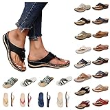 DOSUKRAI Wedge Sandals for Women Summer Dressy Casual Flip Flops T Strap Orthotic Slides Comfy Soft Leather Slippers Sandals