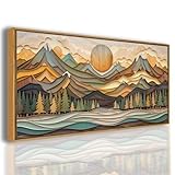 QTUSYUR Abstract Mountain Wall Art - Large Farmed Landscape Art Print -Nature Forest Canvas Artwork for Farmhouse Bedroom Living Room- Modern Minimalist Adventure Wall Picture for Home Decor 20×40 IN