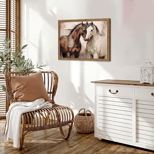 Framed Horse Wall Art, Rustic Farmhouse Pictures Wall Decor, Western Country Paintings Canvas Prints Modern Abstract Home Decor for Living Room Bedroom Farmhouse Entryway 16x24 Inch Ready to Hang by JYZXINWYQ - Used condition - Image 6
