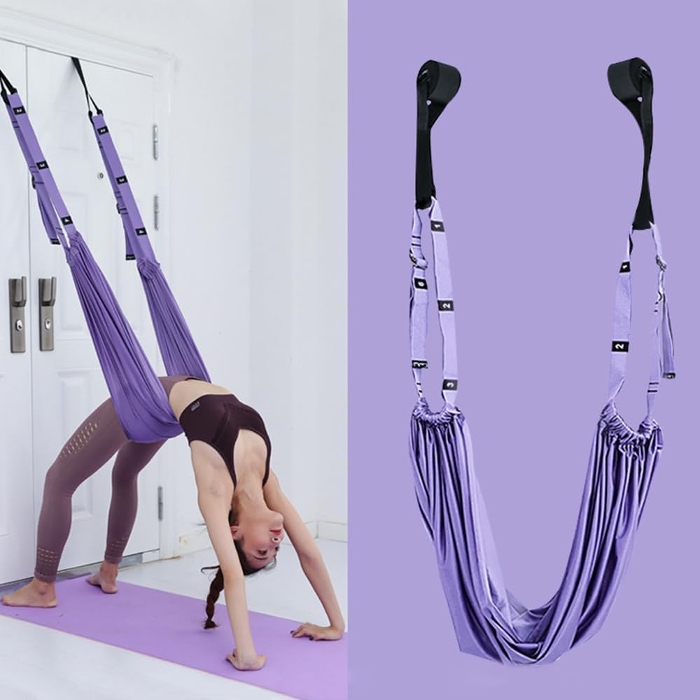 FDTY Aerial Yoga Hammock Elastic Yoga Canvas Hanging Adjustable Yoga Swing Aerial Yoga Rope for Rehabilitation Pilates Ballet Cheerleading Spagat Gymnastics