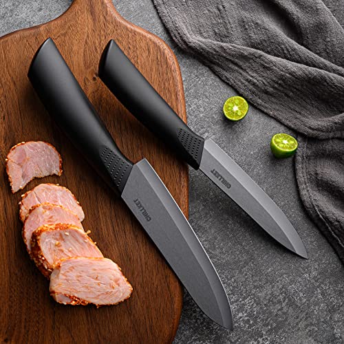 Chillket Ceramic Knife Set With Knife Covers, Blcak Ceramic Knives, 3Pcs Set - 6 Inch Chef Knife, 5 Inch Utility Knife And 4 Inch Paring Knife In A Gift Box #TOP4