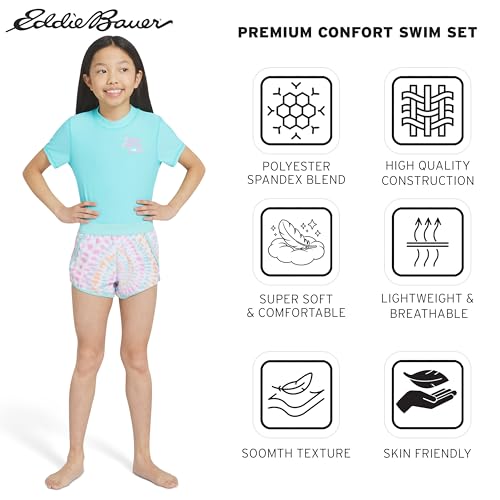Image of Eddie Bauer Girls' UPF 50+ Rash Guard Sun Tee Shirt and Swim Short Set