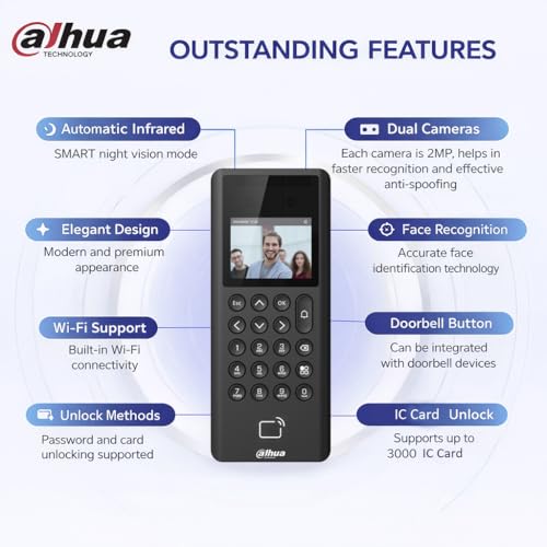 Image of Dahua ASI3203E-W Single Door Face Recognition Access Controller,2.4-inch Display Screen,2MP CMOS HD Camera.