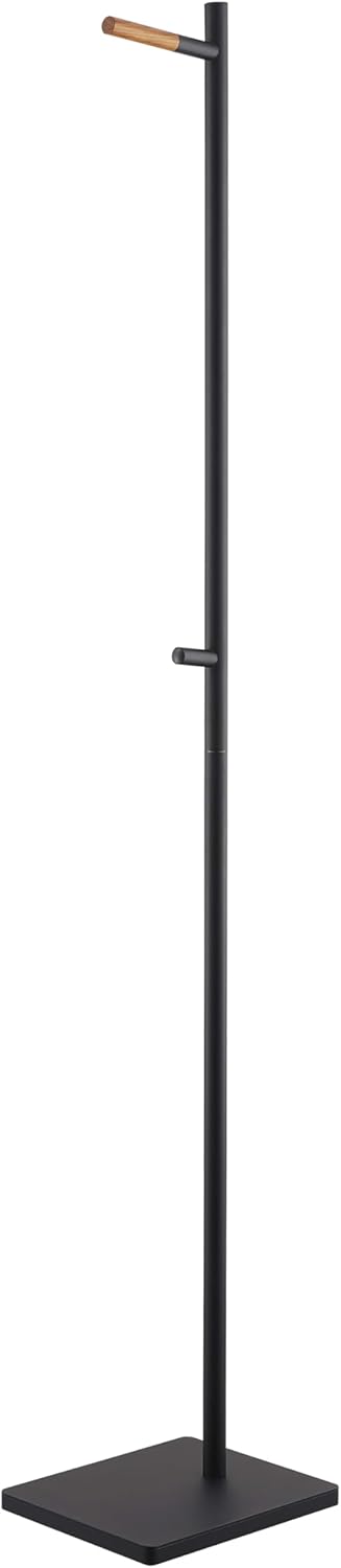 Yamazaki Home Tower Freestanding Modern Coat Hook Hanger For Entryway, Office, Or Bedroom With Wooden Accent, 63.98" - Steel + Wood Black One Size