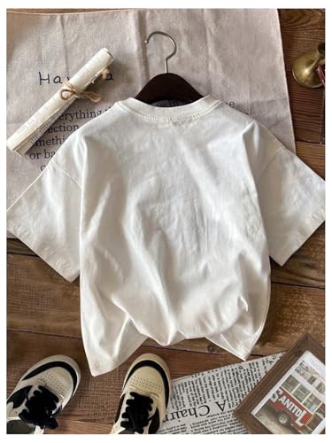 Verdusa Girl's Letter Print Casual T Shirt Short Sleeve Round Neck Tee Tops White Green 12Y2