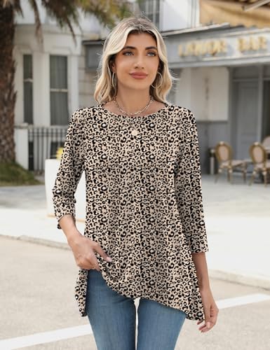 LOMON 3/4 Sleeve Tunic Tops for Women Loose Fit Dressy Casual Blouse Flowy Shirts to Wear with Leggings S-3XL