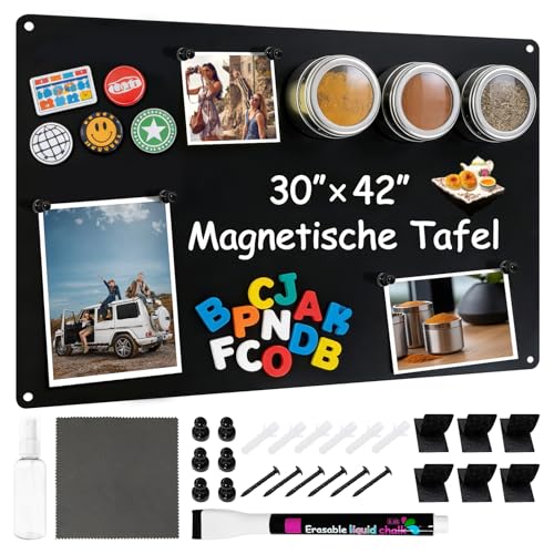 ZOCONE Magnettafel Schwarz 30 x 42cm Kleine Magnetboard zum Aufhängen Magnetwand Schwarz Beschreibbar mit Magnete Stift Klettband Küche Magnetpinnwand Wand Metalltafel für Fotos Reisemagnete Souvenir