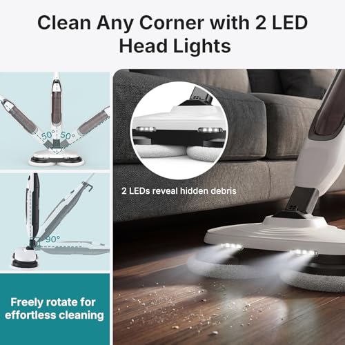 Image of OLIXIS Steam Mop, All-in-One Scrubbing Steam Mops for Floor Cleaning with Rotating Pads, Floor Steamer with 2 LED Lights, 4 Cleaning Modes, Swivel Steering, 16.4 FT Cord, Safe for Hardwood and Tile