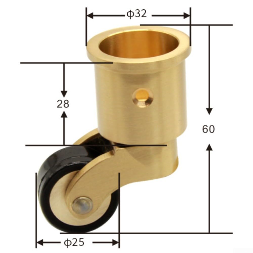 Confezione da 4 ruote silenziose in ottone, girevoli a 360 gradi, resistenti, con cuscinetti per divano, tavoli, sedie, finitura oro e nero, accessori per la casa