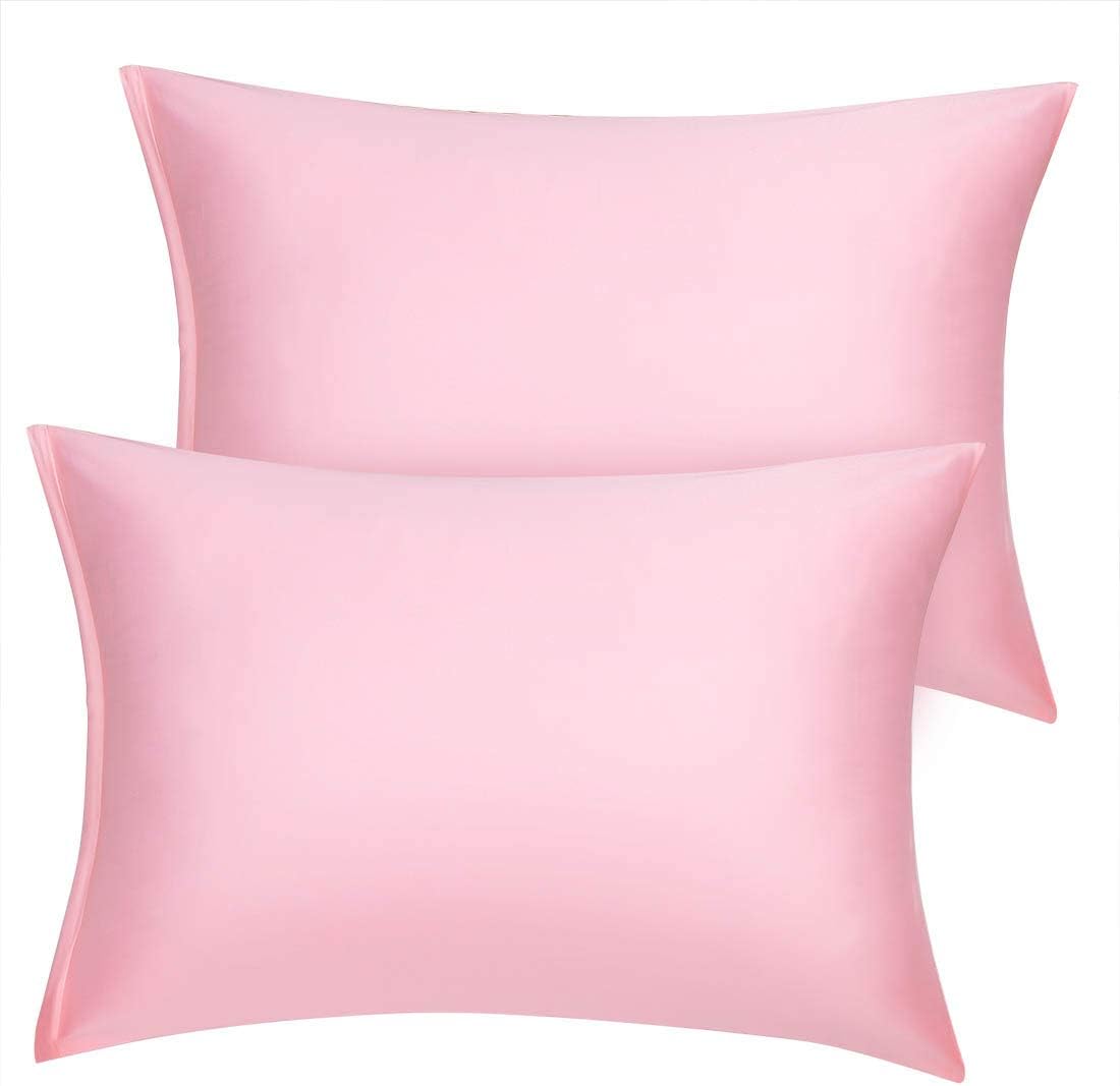 Travel Satin Pillowcase with Zipper, Super Soft and Luxury, Silky Pillow Cases Covers Set of 2, 14"x20", Blush