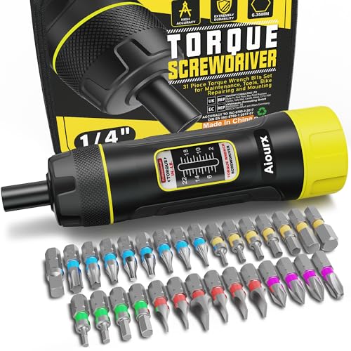 Image of Torque Screwdriver Wrench Set, 2-22 Inch Pounds lbs, 31 Piece 1 /4 inch Drive Torque Screwdriver Wrench with S2 Steel Bits for Bicycle Mechanics, Mechanical Equipment, and Mounting