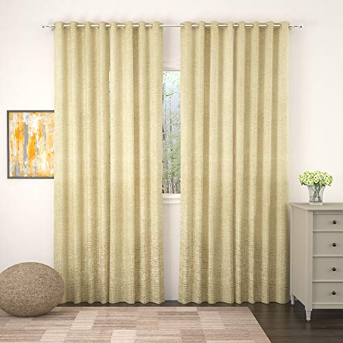 Image of Story@Home Bloom Collection Jacquard Checks Pattern Ring top Eyelet 4 Piece Door Curtain - 7 Feet, Beige