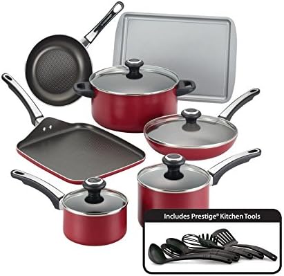 Pemberly Row Nonstick 17 Piece Cookware Set in Red