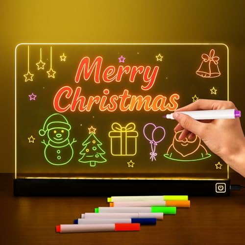 Tablette Lumineuse Dessin, Tableau Lumineux Message LED avec Interrupteur on/off，Tablette Ecriture Enfant En Incluant 7 Surligneurs, Grand Choix De Cadeaux Pour Enfants, Maison Et Décorations De Fêtes