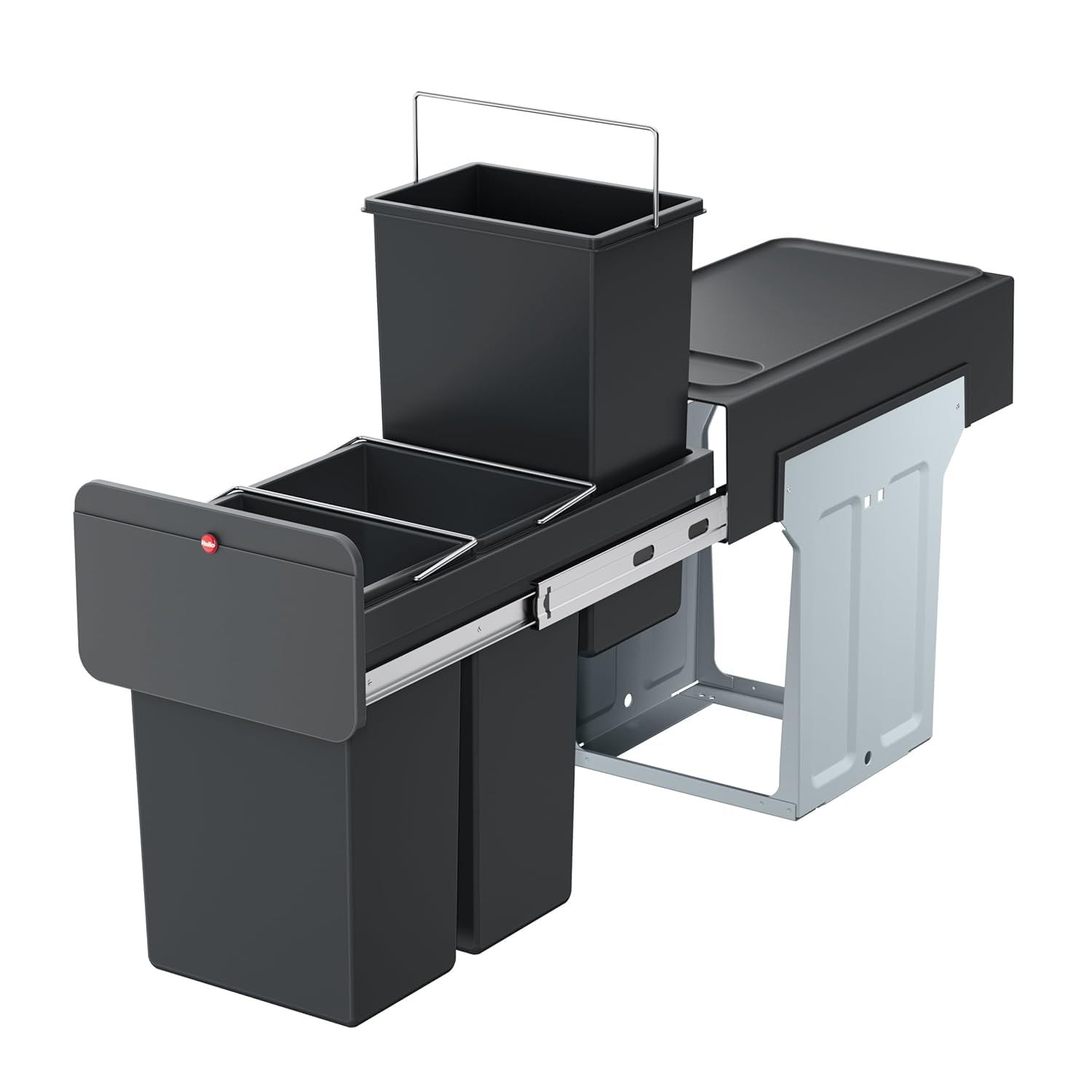 Hailo EcoLine Design Trio L Einbau-Mülltrennungs-System 3x10 Liter - Trio-Mülleimer mit Vollauszug - Stahlblech - schwarz - ab 30 cm Schrankbreite