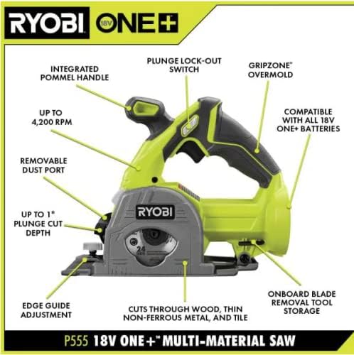 RYOBI ONEAND 18V Cordless 3-3/8 in. Multi-Material Plunge Saw Tool ONLY P555