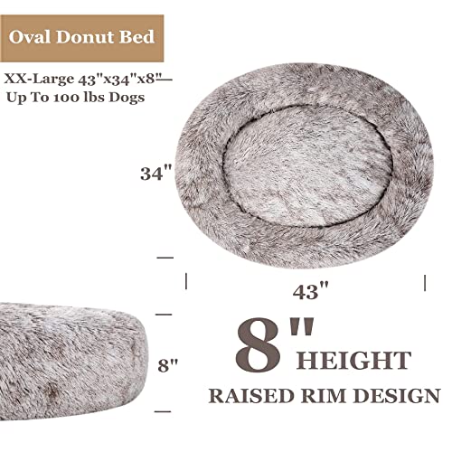 Poohoo Calming Faux Fur Donut Cuddler Dog Bed,Washable Round Cat Bed Pillow Cuddler Gradient Color(23"/30") For Small Medium Dogs (Oval 43", Light Brown) #TOP2