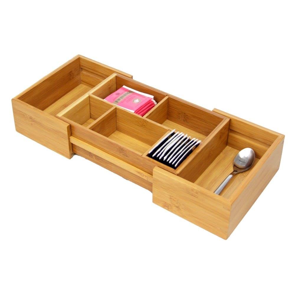 Woodquail Natural Small Expandable Adjustable Drawer Inserts Organiser, Cutlery Flatware Tray, Made Of Bamboo