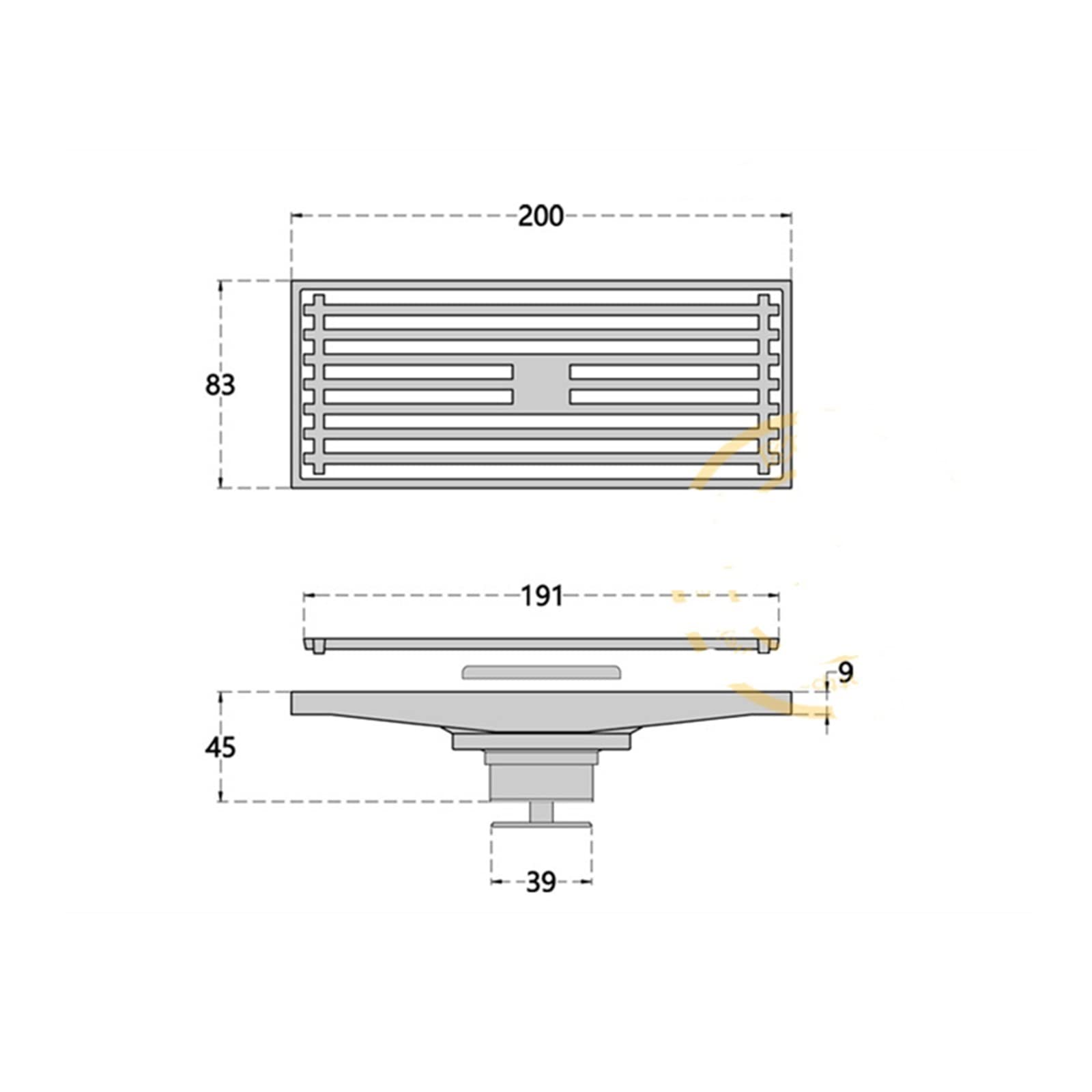 Rejilla De Desagüe para Ducha De Baño, Colador De Suelo, De Latón Negro, 83 X 200 Mm, 1 Unidad